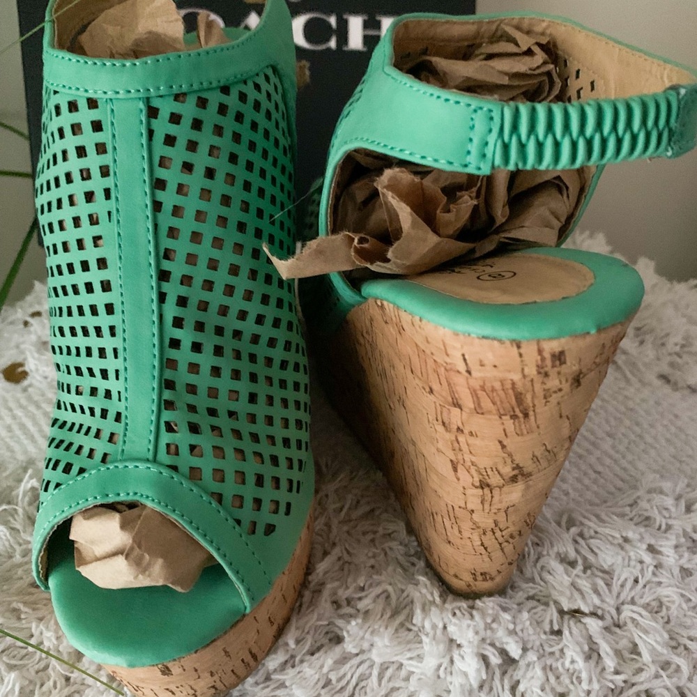 Mint Green Cork Wedge Sandal